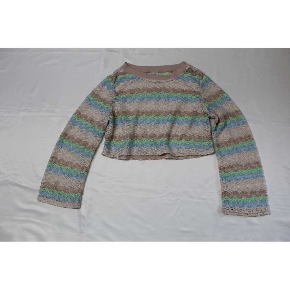Wild Fable Women Small Blue Green Chevron Stripe Open Knit Crochet Crop Top